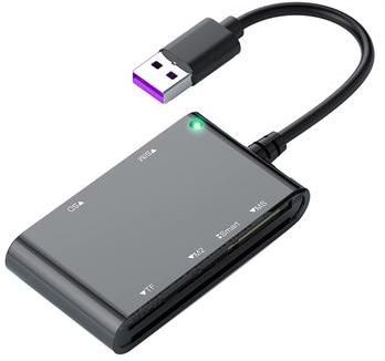CR375-B 6-in-1 Multi-USB smartcardlezer voor Smart/SIM/SD/TF/MS/M2-kaarten - Zwart