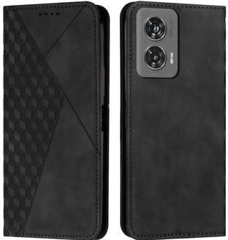 Motorola Edge 50 Fusion Ruitpatroon Portemonnee Hoesje met Magnetische Sluiting - Zwart