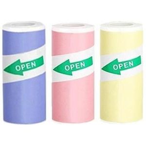 3 rollen zelfklevend thermisch printpapier voor printers - 57x25mm - Blauw / Roze / Geel