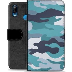 Huawei P20 Lite Premium Portemonnee Hoesje - Blauw Camouflage