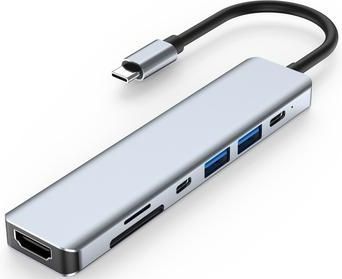 USB-C 7-in-1 Hub - HDMI/USB-A/USB-C PD/SD/Micro SD - Grijs