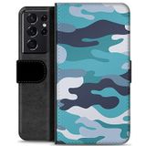 Samsung Galaxy S21 Ultra 5G Premium Portemonnee Hoesje - Blauw Camouflage