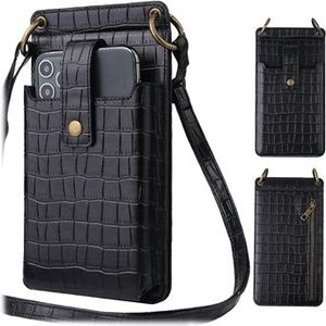 Crocodile Pattern Smartphone Crossbody Tas met Make-upspiegel - Zwart