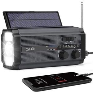 Lippa LPFMR02 FM Noodradio met Handzwengel, Zonnepaneel, Power Bank 4500mAh - Zwart