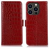 iPhone 16 Pro Max Crocodile Series Wallet Leren Hoesje met RFID - Rood