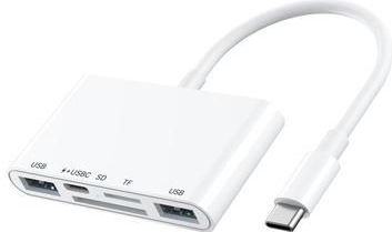 5-in-1 USB-C Hub / Kaartlezer voor iPhone, MacBook, USB-C apparaten - Wit