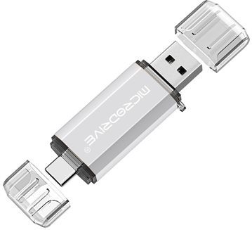 MICRODRIVE 64GB 2-in-1 USB 2.0 / USB-C flashdrive - Wit