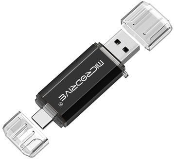 MICRODRIVE 64GB 2-in-1 USB 2.0 / USB-C flashdrive - Zwart