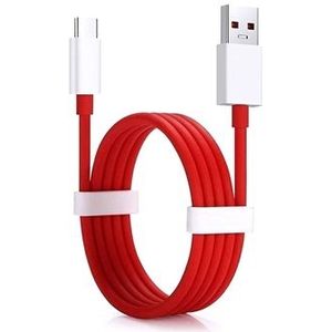 OnePlus - Warp Charge - Type-C Kabel - 1.5m - Rood/Wit - Koper/Nikkel