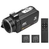 Draagbare 4K digitale videocamera met twee batterijen - Zwart