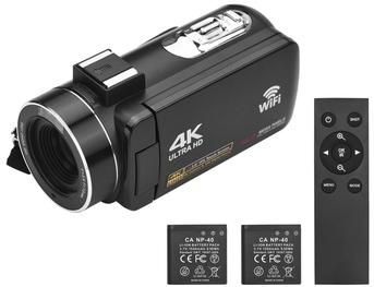 Draagbare 4K digitale videocamera met twee batterijen - Zwart