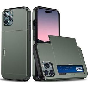 iPhone 15 Pro Hybrid Case with Sliding Card Slot - Army Green