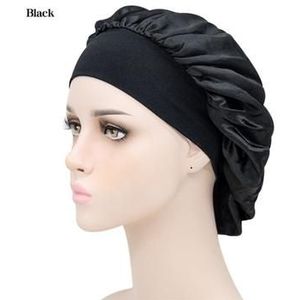 Ademende zijden satijnen nachtmuts voor haar - Zwart