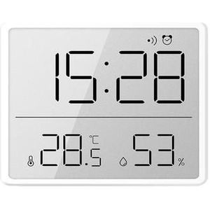 Digitale wekker / LCD elektrische klok - kalender, temperatuur & vochtigheidsweergave - wit