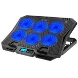 X6A 7-Gear Hoogte Laptop Koelpad 6-Ventilator Radiator Notebook Koeler Stand met Beeldscherm - Blauw Licht