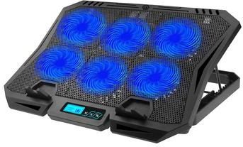 X6A 7-Gear Hoogte Laptop Koelpad 6-Ventilator Radiator Notebook Koeler Stand met Beeldscherm - Blauw Licht