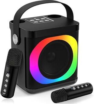 YS307 Home Karaoke Bluetooth Speaker RGB Licht Luidspreker met 2 Microfoons - Zwart