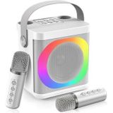 YS307 Home Karaoke Bluetooth Speaker RGB Licht Luidspreker met 2 Microfoons - Zilver