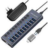 10-poorts USB 3.0 hub met individuele stroomschakelaars - Grijs