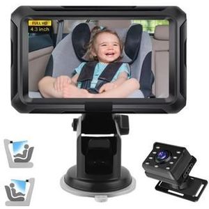 4.3 HD 1080P babyfoon voor in de auto met 360 rotatie voor veiligheid op de achterbank