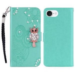 iPhone 16e Uil Strass Portemonnee Hoesje - Cyan