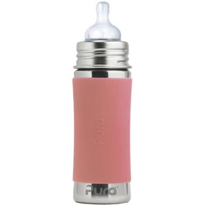 Pura Babyflasche Edelstahl 325 ml + Silikon Schnuller Medium Flow + Silikon-Reisekappe + Rose Sleeve