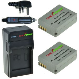 ChiliPower 2 x NB-10L accu's voor Canon - Charger Kit + car-charger - UK version