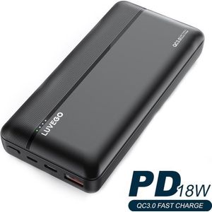 Krachtige 20.000mAh Powerbank - USB, USB-C en microUSB aansluiting - ondersteunt QC én PD