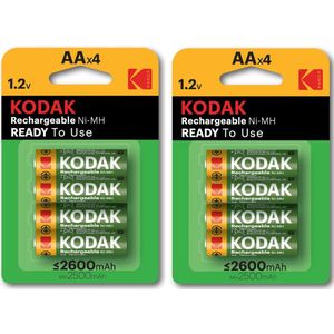 8 x AA oplaadbare krachtige Kodak batterijen, Ready to use - 2600mAh