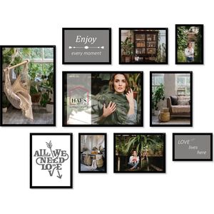 Haes Deco - Collage set met 10 kunststof fotolijsten zwart Easy Frame - EFS105B