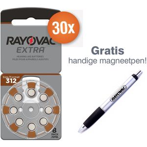 Voordeelpak Rayovac gehoorapparaat batterijen - Type 312 (bruin) - 30 x 8 stuks + gratis magnetische batterijpen