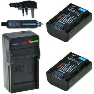 2 x NP-FH50 accu's voor Sony - Charger Kit + car-charger - UK version