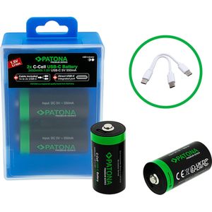 Set van 2 x Baby C oplaadbare batterijen, met USB-C aansluiting - Lithium Ion - 2300mAh