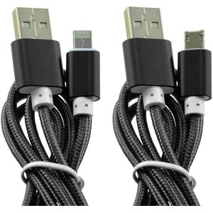 USB kabel voor Apple en microUSB kabel in één connector - Nylon gevlochten - Zwart