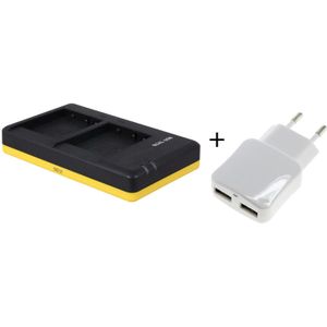 Huismerk Duo lader voor 2 camera accu's Panasonic DMW-BLG10 + handige 2 poorts USB 230V adapter