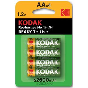 4 x AA oplaadbare krachtige Kodak batterijen, Ready to use - 2600mAh