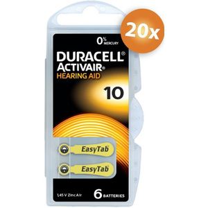 Voordeelpak Duracell gehoorapparaat batterijen - Type 10 (geel) - 20 x 6 stuks