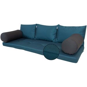 Loungekussen bank zit/rug/rol 180x60cm - Ribera petrol (waterafstotend)