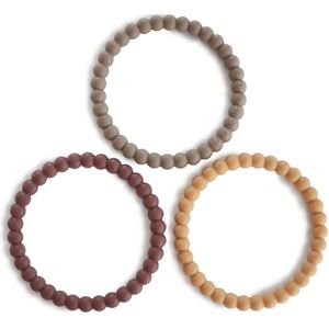 Mushie Bijtring Armband Siliconen Berry/Marigold/Khaki 3st
