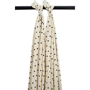 Swaddle 2-pack pre-washed hydrofiel Sweet Heart - soft sand/black - 120x120cm