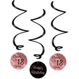 Hängende Dekoration 18 Jahre Happy Birthday Schwarz Rosa 17cm 3Stück