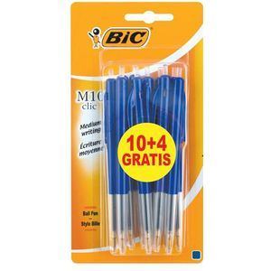 Bic balpen M10 Clic, 0,4 mm, medium punt, bleu, blister 10 stuks + 4 extra