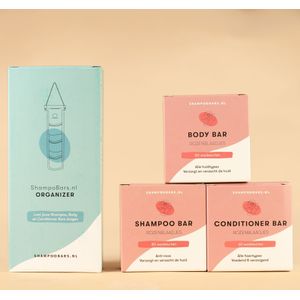 Shampoo, Body & Conditioner Bar Rozenblaadjes+ Bar Organizer