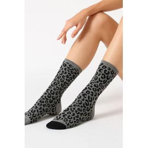 Dames sokken met panterprint - Grey Melange