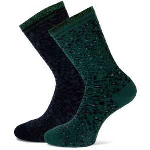 Lidia damessokken met panterprint – Black green – 35-38