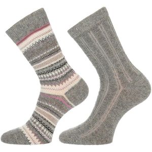 Damessokken Wolmix uni & design – Burgundy Offwhite