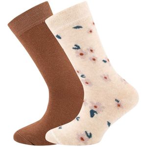 kindersokken met uni/bloemen print – Beige melange – 23-26