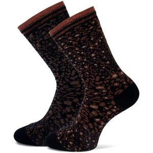 Lidia damessokken met panterprint – Black brown – 39-42