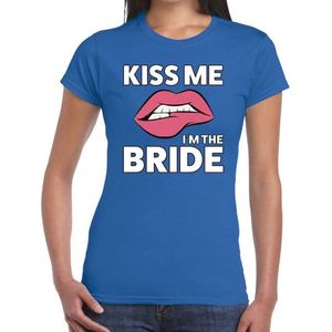 Kiss me I am The Bride t-shirt blauw dames - feest shirts dames - vrijgezellenfeest kleding XXL