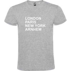 Grijs T-shirt 'LONDON, PARIS, NEW YORK, ARNHEM' Wit Maat XL